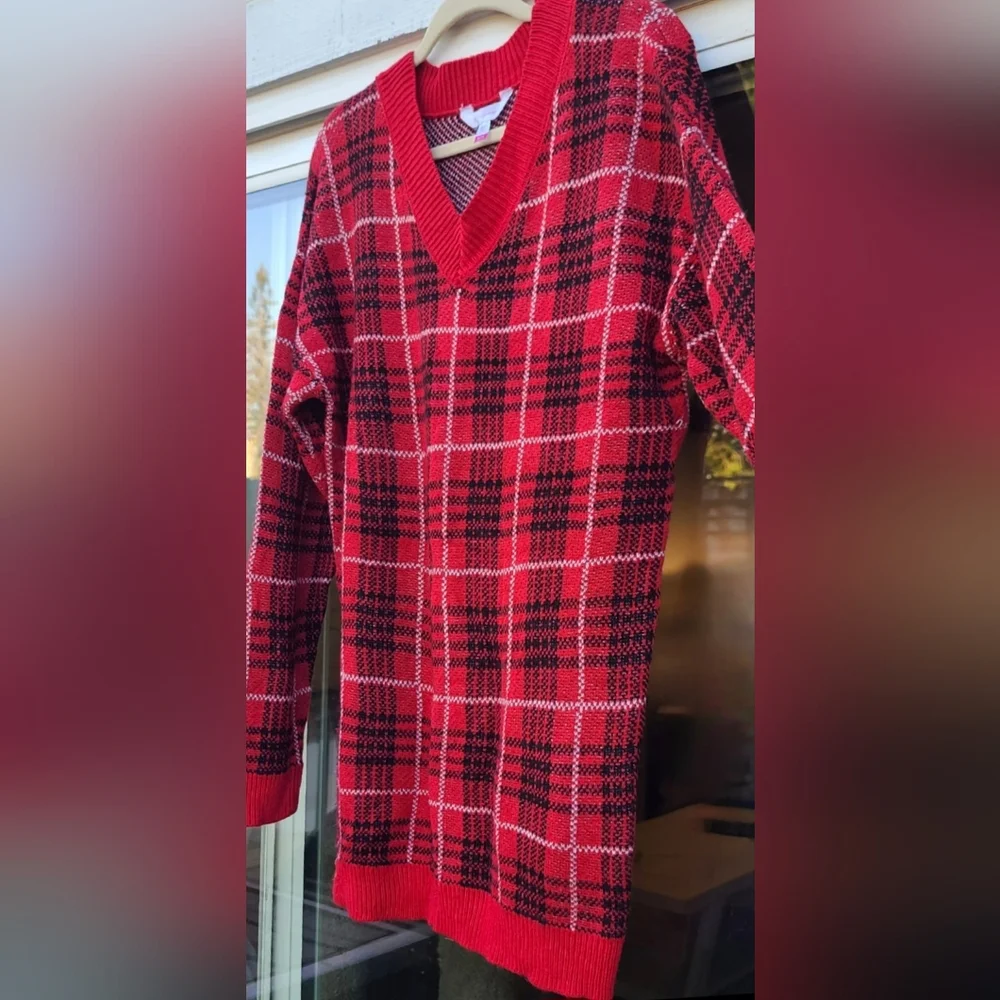 No Boundries Plaid Red & Black Winter Christmas Sweater Dress - Size XL - Picture 9 of 12